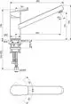 Ideal Standard Küchenarmatur mit einem schwenkbaren Auslauf, klaren Linien und technischen Details zur Montage und Abmessungen, abgebildet in einer schematischen Darstellung.
